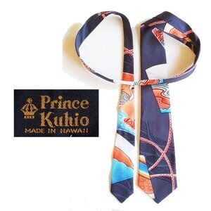 NWT Vintage 70s Prince Kuhio Tie 58" Crane Landscape Japanese Art Made In Hawaii